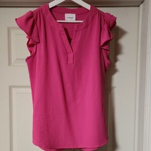 NWOT Andree by Unit Pink Textured Ruffle Sleeve Blouse Size L Fits Like M